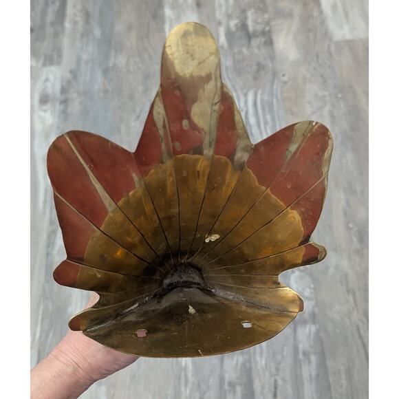 Art Deco Style Brass Leaf Design Wall Mount Planter Pocket Sconce 12" Vintage - Picture 4 of 4